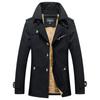 Men's Washed Cotton Fleece-Lined Mid-Length Trench Coat - Casual Autumn/Winter Outerwear