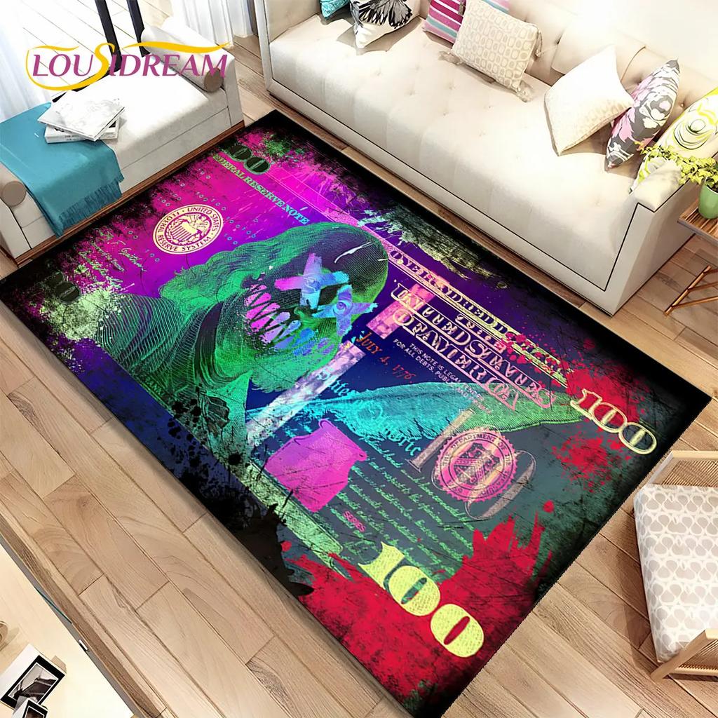 אשליה תלת מימדית דולר אירו כסף דפוס שטח שטיח, שטיח שטיח לבית סלון חדר שינה ספה דקור שטיח לדלת, מחצלת רצפה מונעת החלקה