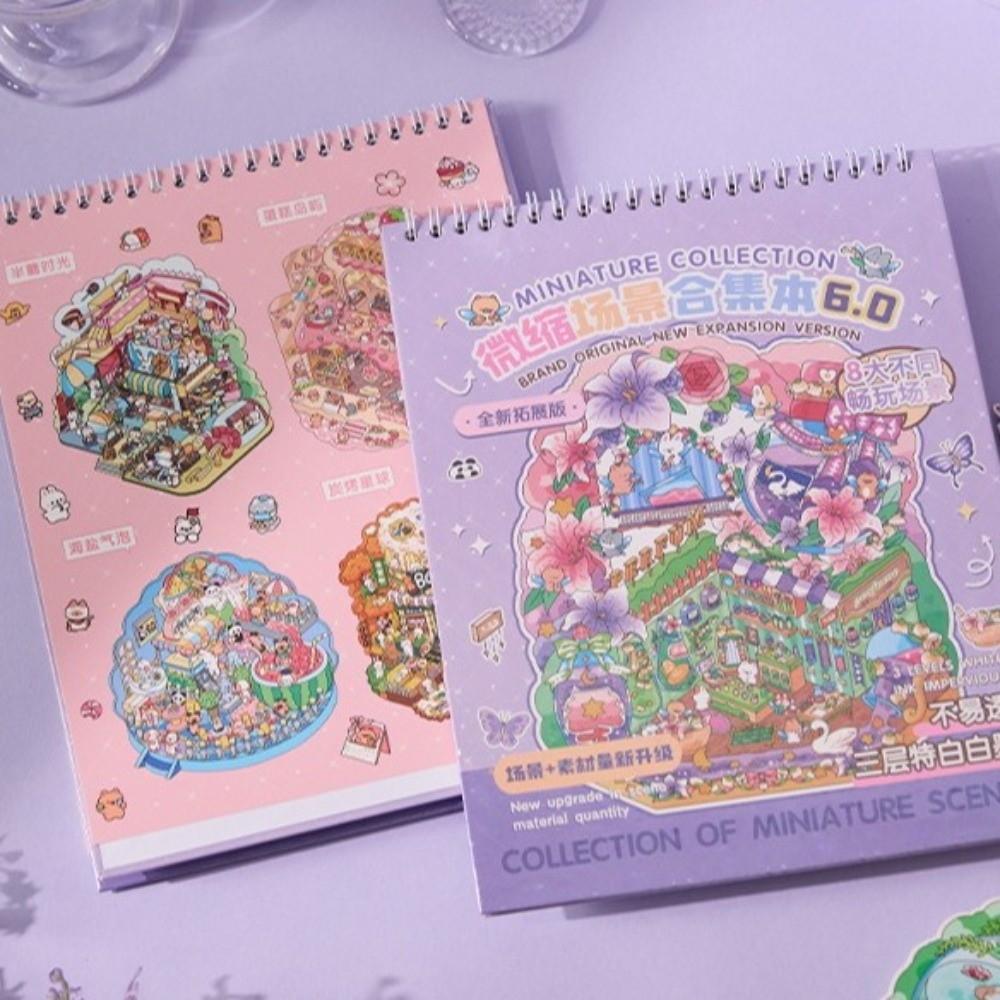 PET 3D Landscape Stickers 8/10 Scene 20 Sheets Large Style Visual Stacking Sticker Cartoon Town 5.0 6.0 7.0 Cabin Scene Stickers