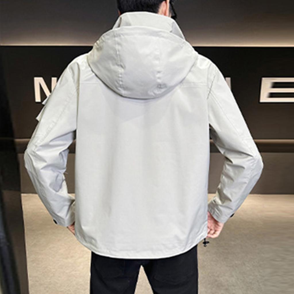 Men's Solid Color Outdoor Casual Jacket Hooded Jacket Men's Workwear Multi Pocket Jacket
