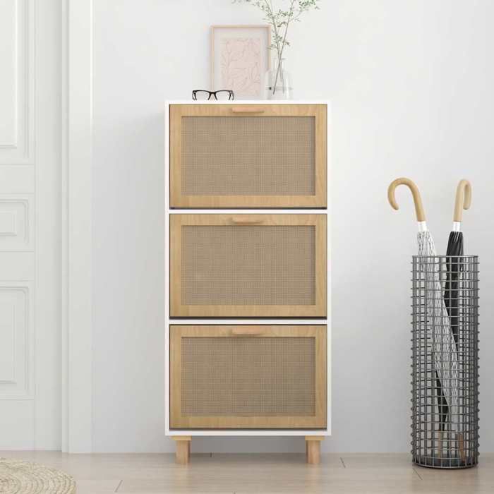VidaXL Shoe Cabinet White 52x25x115 Cm Engineered Wood/Rattan 345648