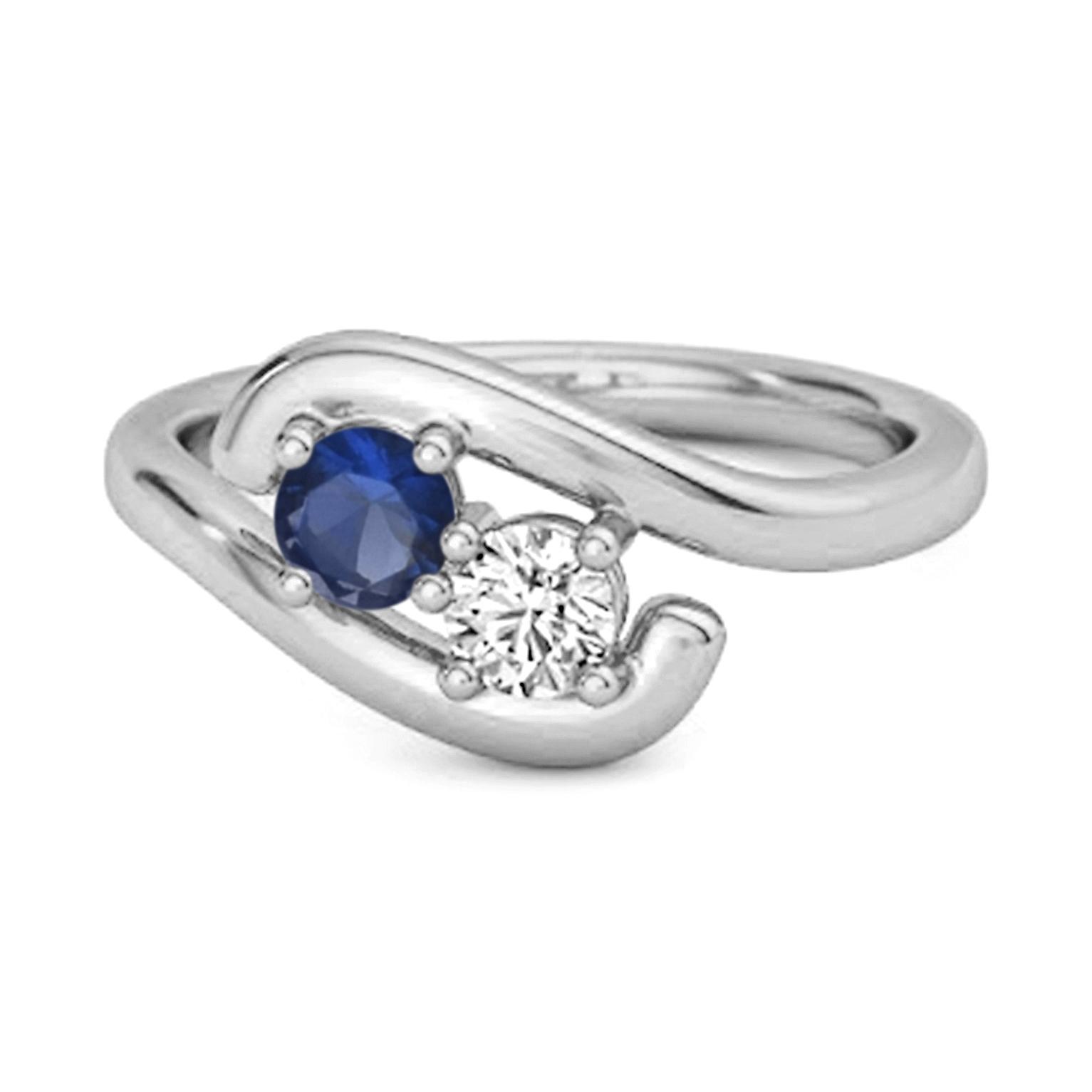 Blue Sapphire Stackable Dual Stone Ring - 925  Sterling Silver 11 белый