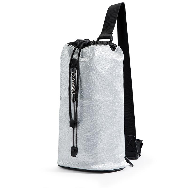 Erkek Kadın Kova çantası Trendy Baskılı Geometrik Silindirik Şekilli Çapraz Çanta 14.1 inç PU Deri Gümüş Leopar / Naylon Siyah Yılan Derisi