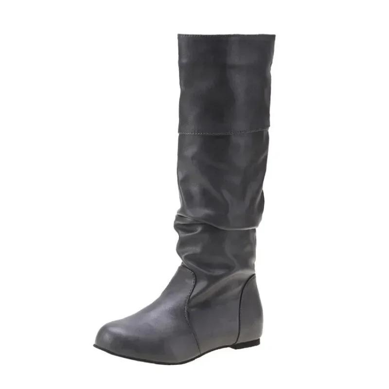 Women's Shoes 2025 Hot Sale Sleeve Women's Boots Autumn Winter Round Toe Solid High Tube Low-heeled Plus Size Western Boots
