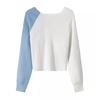 Embroidered Cross-V-neck Knitted Sweater for Women, Autumn Spice Girl, Patchwork Slit Short Top, Base Layer T-shirt