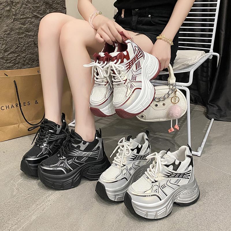 Women's Breathable Mesh Dad Shoes New Autumn Thick Bottom Casual Sports Walking Shoes Retro 10CM High Platform Chunky Sneakers