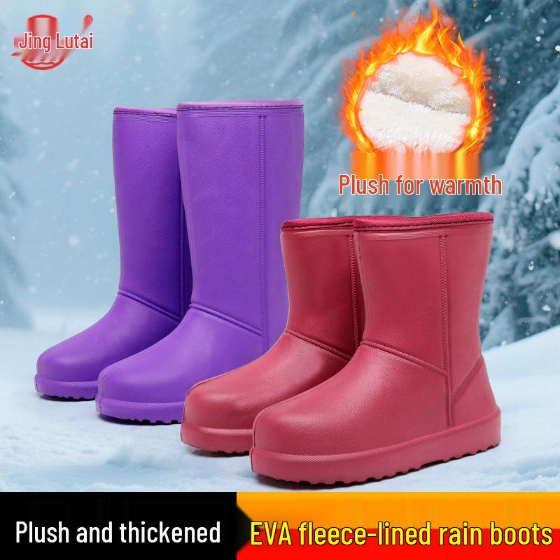 Women's Lightweight EVA Waterproof Non-Slip Cold-Proof Rain Boots with Velvet Lining