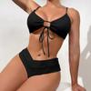 Women's Solid Color Swimsuit Women's Split Thin Strap High Waist Swimsuit Cover-up Four-Piece Set