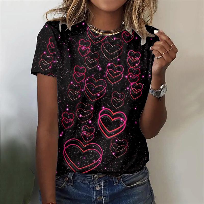 Summer Women s 3D Printing, Crew Neck T-shirt Fashion Versatile Trend Breathable Casual S