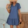 Damenmode Lässiges Jeanskleid Frühling und Sommer Kurzarm V-Ausschnitt Rüschensaum Kleid