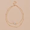 Simple, pearl necklace double stacked metal chain neck chain collarbone chain