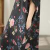 DIMANAF New 2026 Women Plus Size Spring Summer Beach Vintage  Floral Print Black Long Dress Loose Oversize Maxi