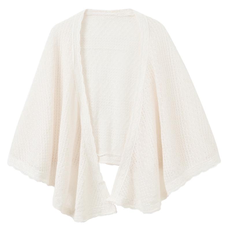 Chinese Style Hollow Knit Lace Trim Shawl Cardigan One Size