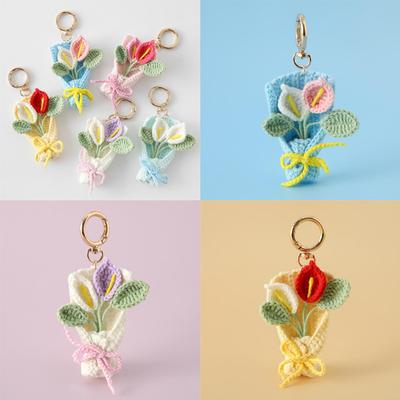 Exquisite Calla Lily Crochet Keyrings Handmade Weaved Keychains Knitting Flower Pendant for Car Keys Wholesale