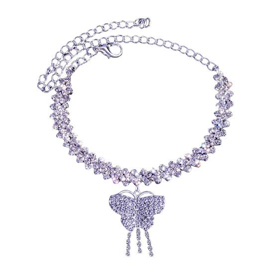 Butterfly Charm Pendant Anklet Adjustable Chain Beach Anklet with Cubic серебряный