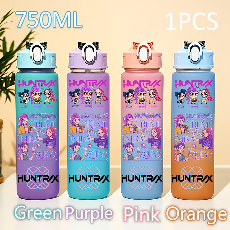 Kpop 750ML Dämonenjäger Wasserflasche K Pop Krieger Rumi Mira Zoey KPOP Trinkflasche Schule Huntrix Kürbis Plastik Wasserbecher