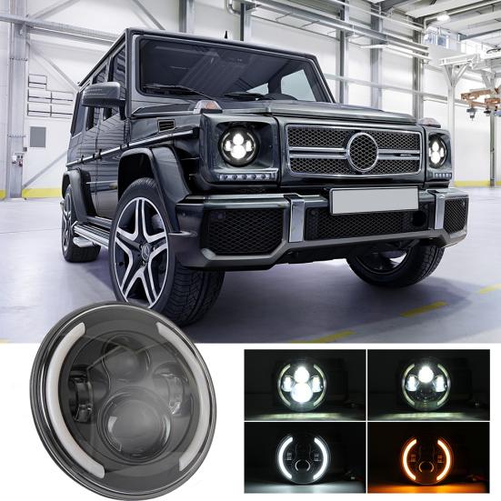 200W 7 Inches LED Headlights Halo Angle Eye Hi/Lo Beam DRL for Jeep Wrangler