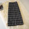 Woolen Plaid Skirt 3Color S-XXL Female High Waist Pocket Split Mid-length Office One-step Women Skirts