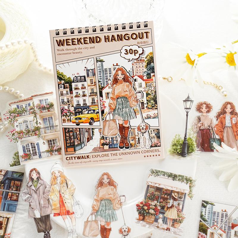 30PCS PET Decoractive Material Sticker Pre-Cut Journaling Sticker Scrapbook Kit Junk Journal Supplies Aesthetic Crafts Stickers