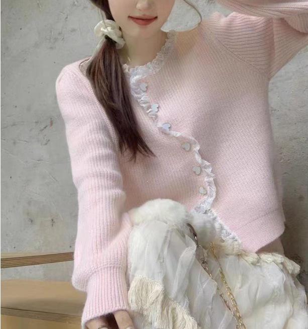Lace Knit Irregular Solid Color Women's Cardigan - Soft Autumn/Winter Slit Sweater Top 2024