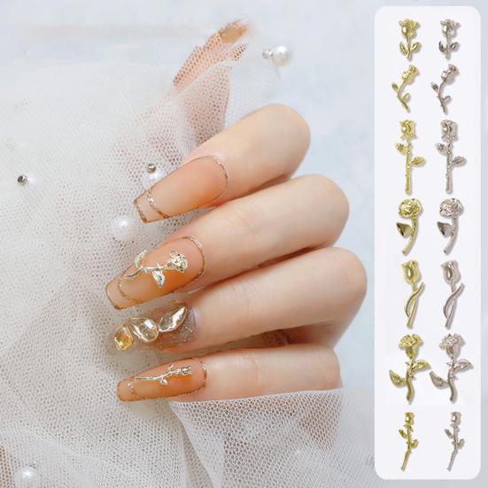 Yousheng 10Pcs Nail Decorations Creative Shape Vibrant Color Rust-proof Stunning Visual Effect Multipurpose Decorative Alloy 3D Rose Flower Nail Art