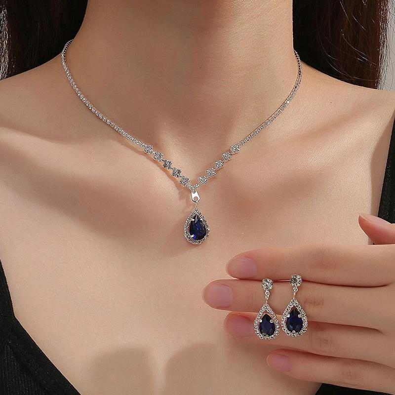 3Pcs Luxury Simple Rhinestone Necklace Drop Earrings For Women Girls Fashion Exquisite Jewelry Set Wedding Bride Accessories