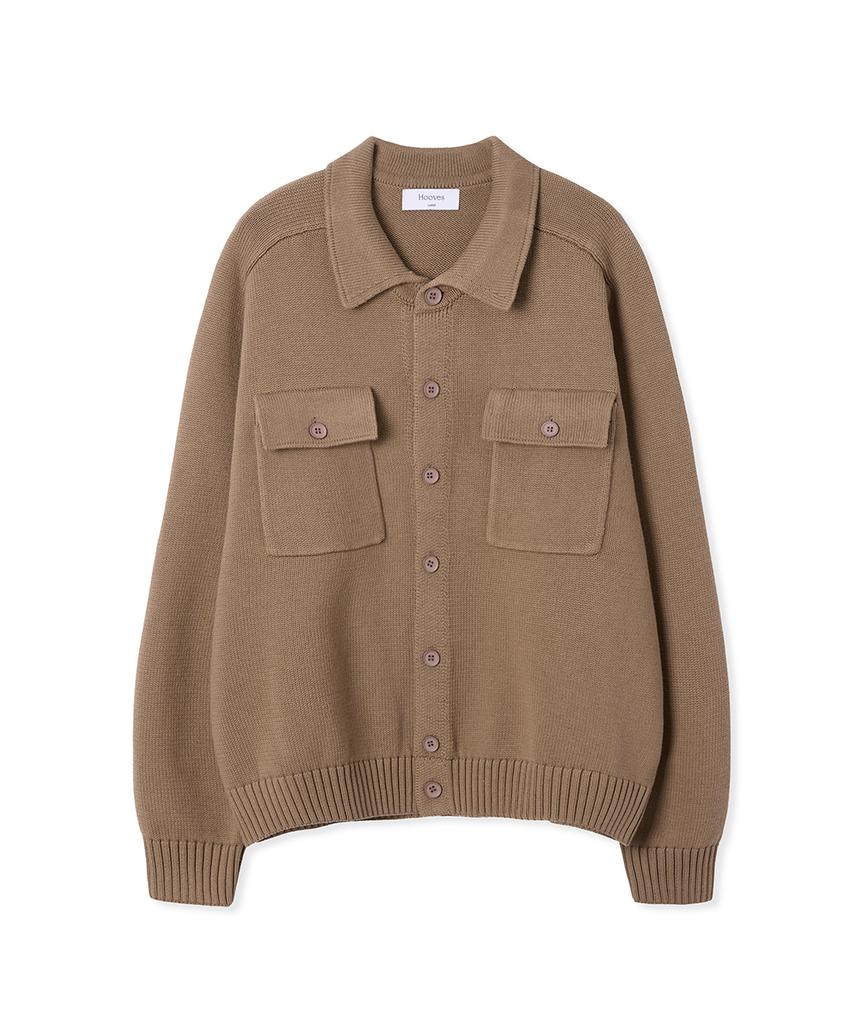 Hooves Cotton Trucker Knit Cardigan [Beige]