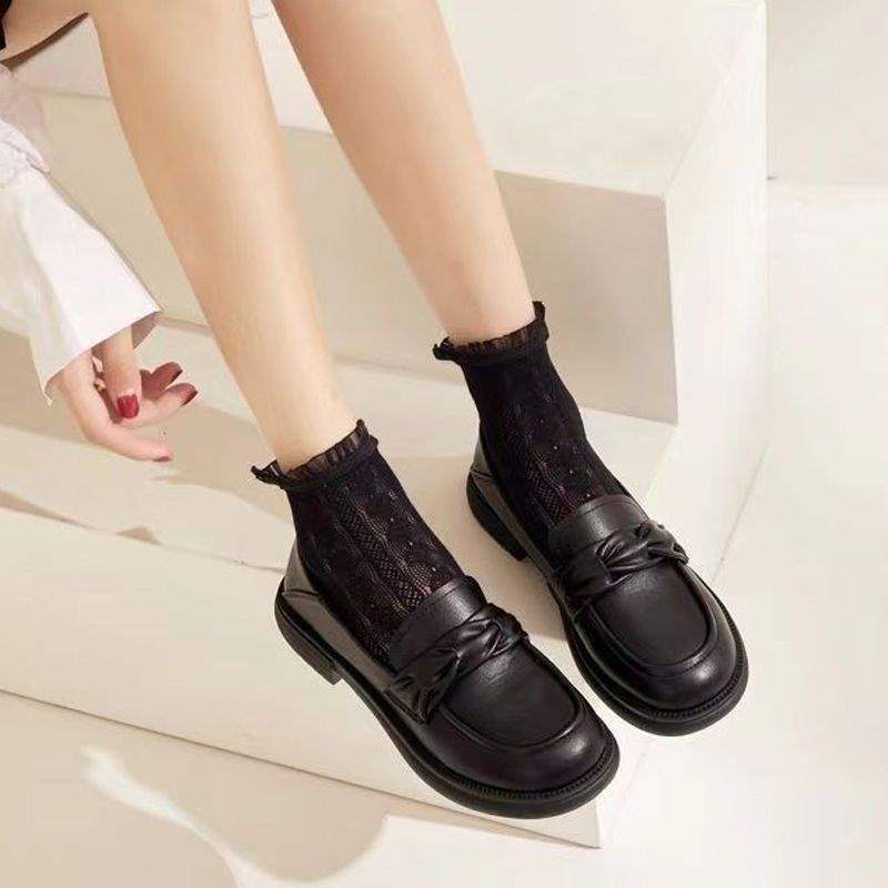 Platform loafers high-heeled small leather shoes British style one-pedal thick-heeled soft-soled single shoes