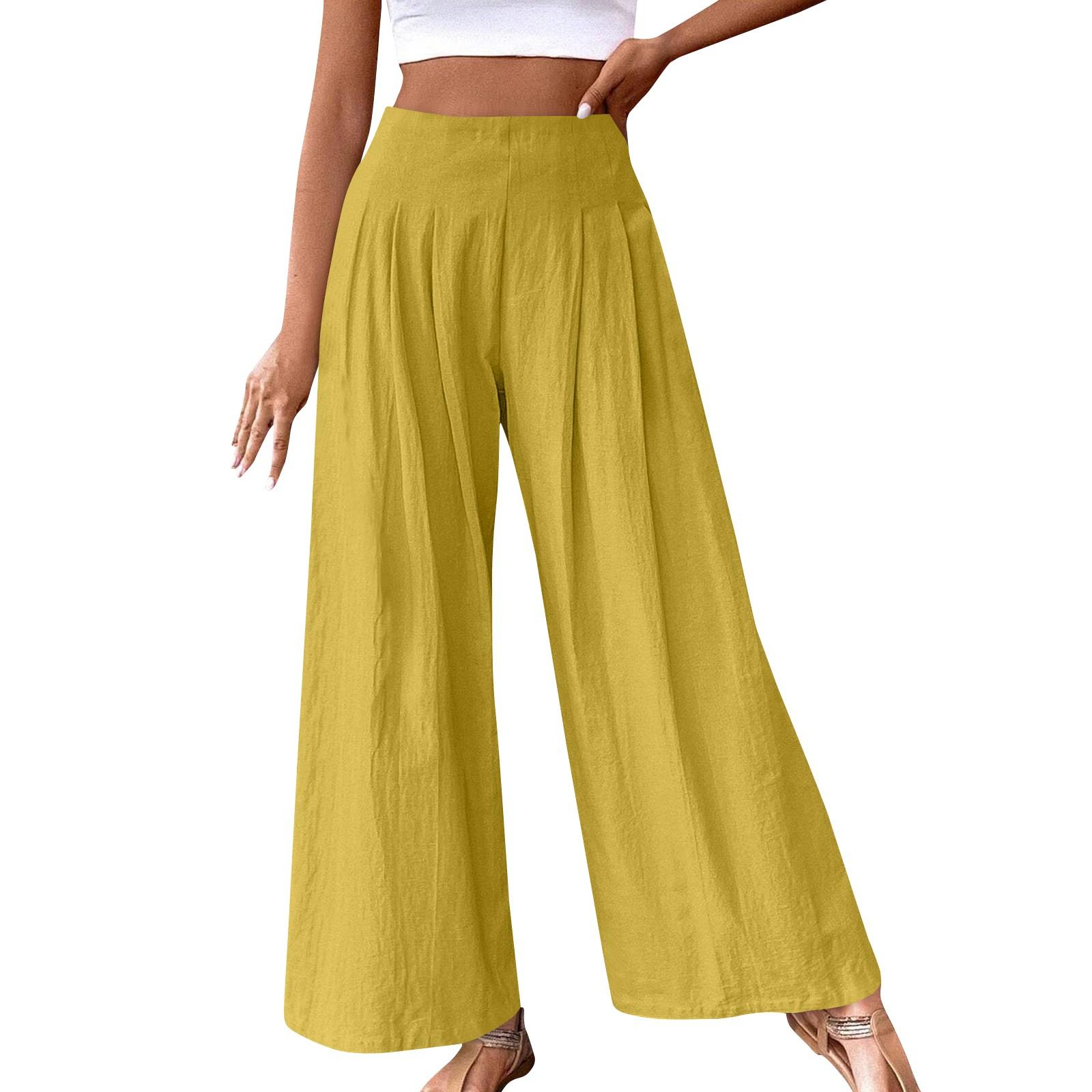 

Женские модные повседневные удобные элегантные однотонные брюки из хлопка и льна со средней посадкой и девятью точками XXL жёлтый