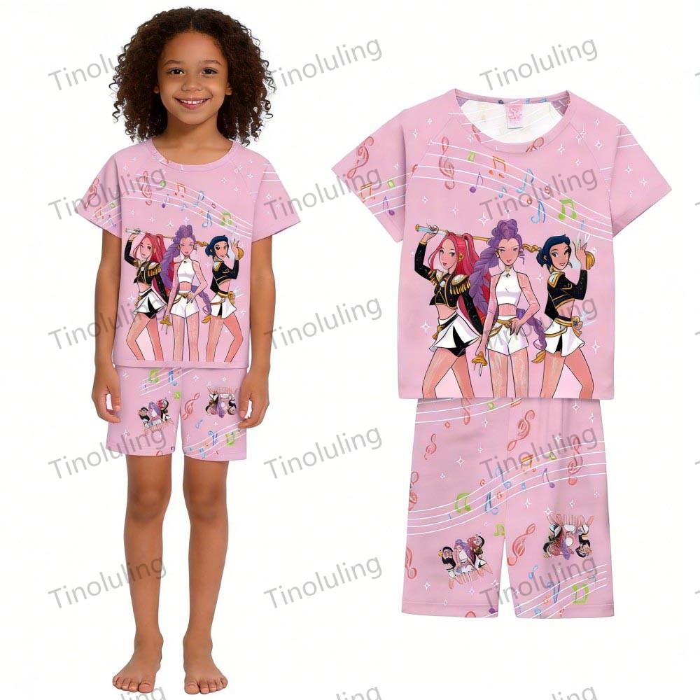 Boys Girls Pajamas Sets Summer Kids Pjs Short 3 5 6 7 8 9 10 11 12 Years Funny Toddler Pyjamas Kpop Demon Hunters Child Clothing