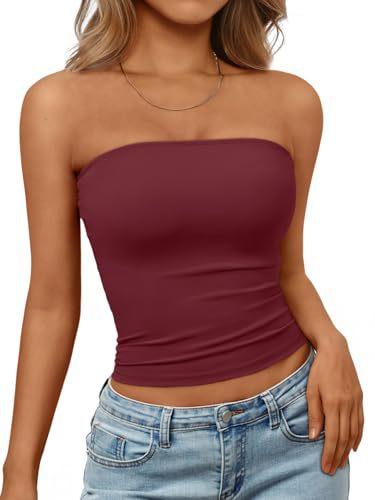 Top a tubino senza maniche da donna, senza spalline, Streetwear, tinta unita, Bustier, vestibilità aderente, elasticizzato, estivo, casual, da indossare tutti i giorni, Canottiera