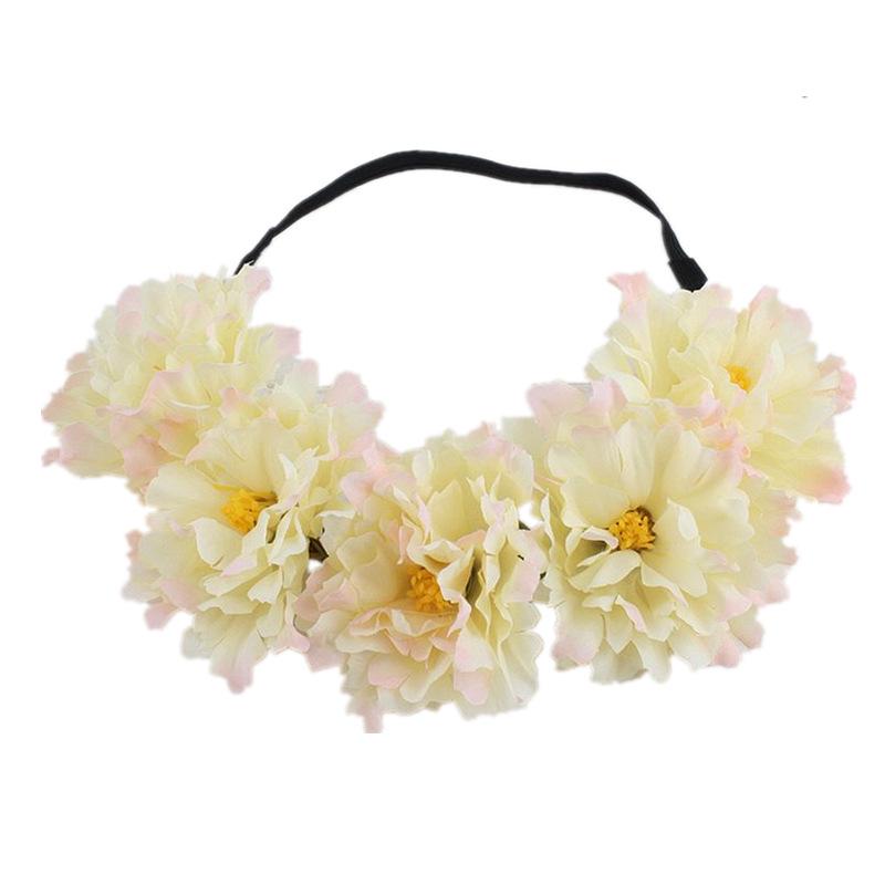 European & American Peony Flower Elastic Headband - Fabric Art Christmas Hair Accessories for Women