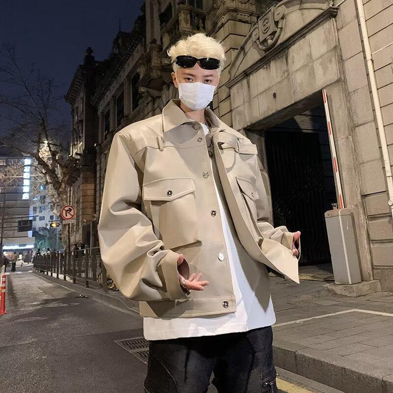 

Мужская красивая куртка в стиле ретро из ПУ кожи, короткая куртка с подплечниками XXL