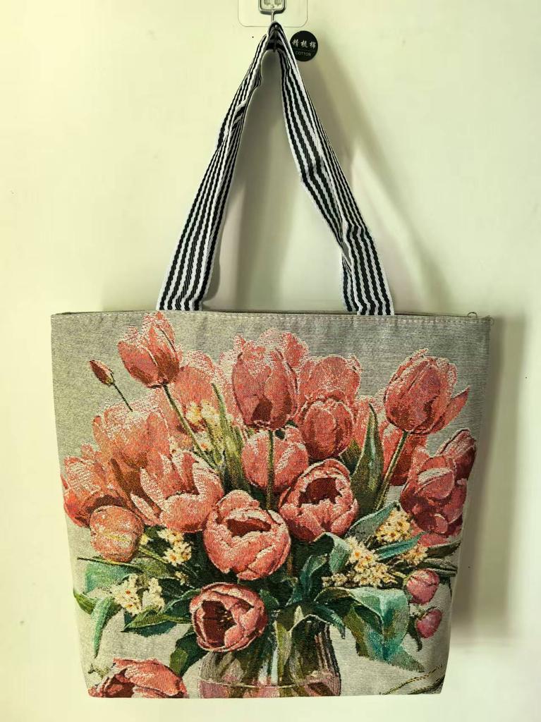 New gold silk cloth bag fashion Korean tide casual tote bag shoulder bag creative pattern women's canvas bag