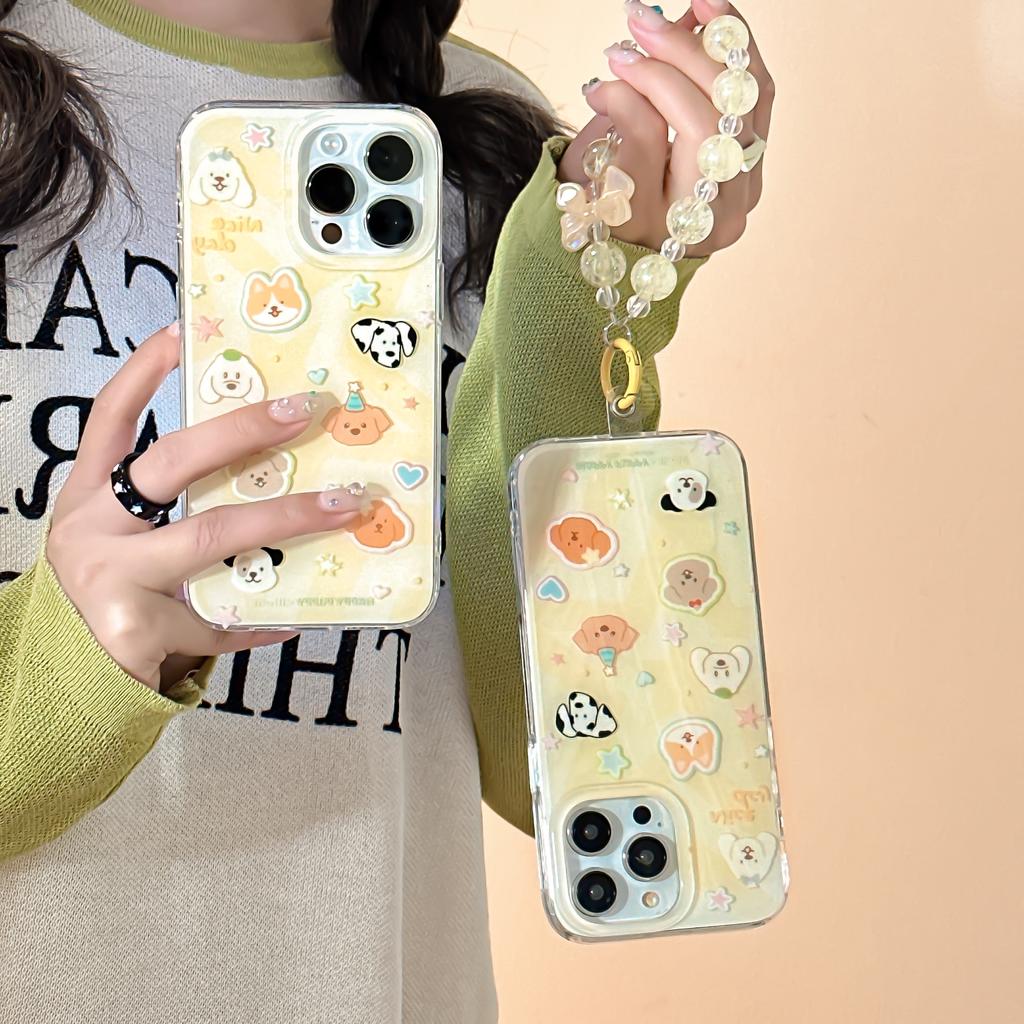 Ins Dog Puppy Imd Birthday Cartoon Animal Phone Case For Iphone 13 12 Promax Cute Back Cover For Iphone 11 14 Pro Max Bracelet