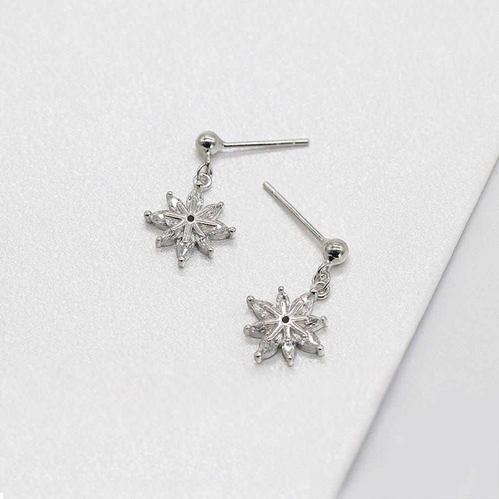925 Silver Plated Flower Earrings with Zircon Short Dainty Studs Elegant Fairy Jewelry