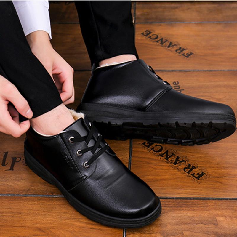 Fashion Men's Shoes 2024 Winter New Cotton Shoes Casual Plush Warm Anti Slip Comfortable Lace Up Platform Outdoor Formal Shoes Zapatos