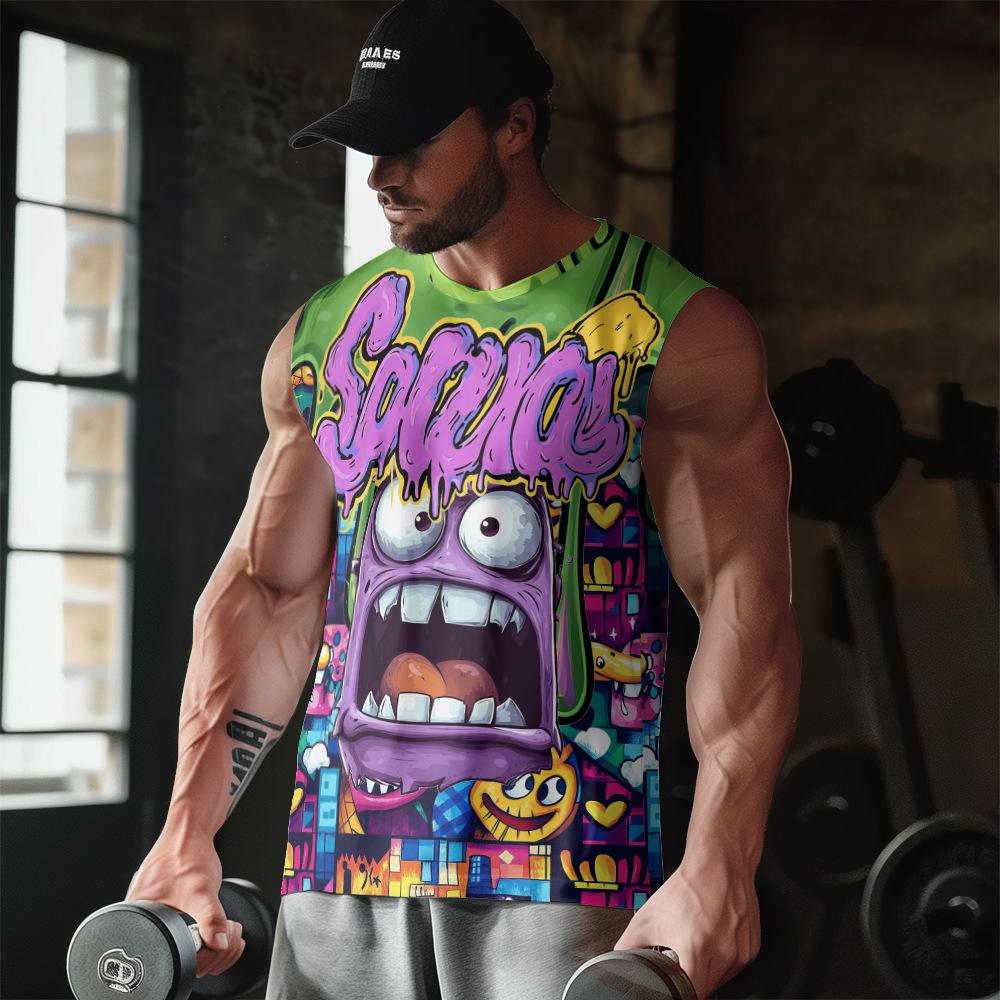 

Summer Round Neck 3D Creative Cartoon Patterns Printed Top Fashionable Casual Sleeveless Vest Men s T-shirts XS