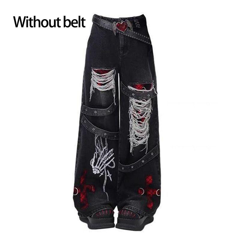 

Американский стиль Острая девушка Свободные Ленивые и Расслабленные Джинсовые Брюки Женские Панк Ретро Потертые Модные Универсальные Повседневные Брюки Без Ремня S