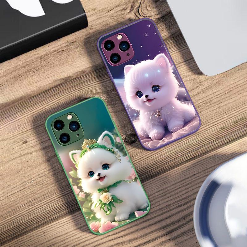 Cute Little Dog Green For IPhone 16 Pro Max 15 Pro 14 13 12 Mini 11 XS Max XR 7 8 Plu SE 2022 Tempered Glass Phone Case