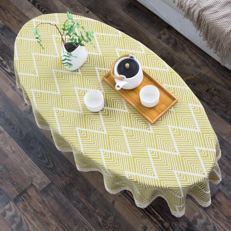 Oval Tea Table American Fresh Small Broken Flower Tablecloth Cotton Linen New Year's Tablecloth Coffee Table for Living Room