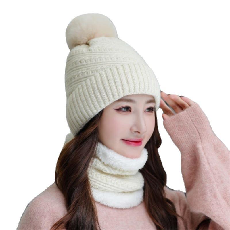 Knitted Hat Scarf Set Autumn Winter Student Wool Hat Female Cute Versatile Warm Winter Ear Cap