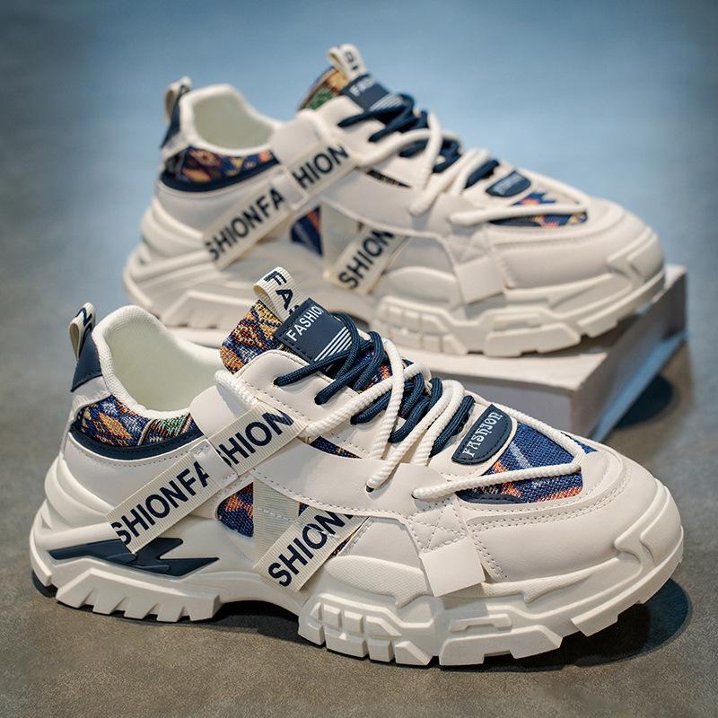 Men Designer Sport Shoes Chunky Sneaker Fashion Casual Artificial Leather Fabric Breathable Height Increased Flat Platform Shoes