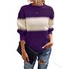 Contrast Colour Striped Knitted Sweater for Women Bell Sleeves Top Women's Round Neck Luxurious Relaxed-fit Slimming and Versatile Top