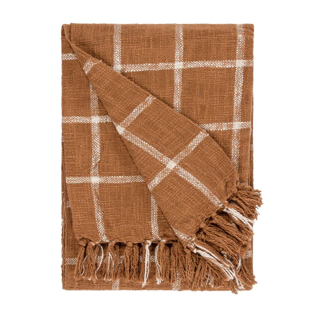 Yard Beni Checked Fringed Throw