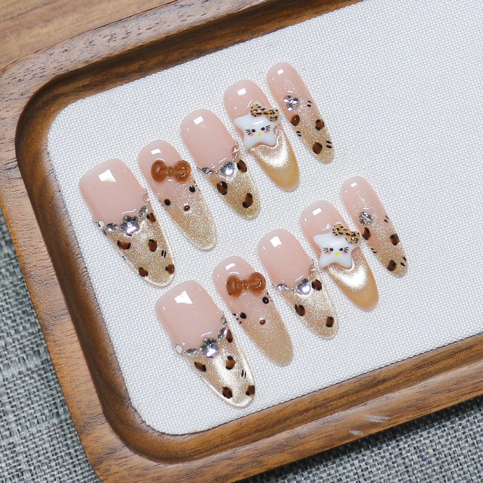 Luxurious Handmade Caramel Cat Eye Detachable Nail Tips for a Gentle, Radiant Look Large