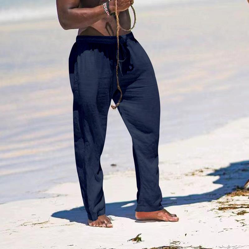 European and American Style Men's Spring Summer Wide-leg Pants Loose Fit Breathable Linen Sports Long Pants Casual Sweatpants