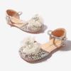 2024 Elegante Kindersandalen für Mädchen Mode Pailletten Süße Kinder Spitze Schleife Einzelne Schuhe Party Hochzeit Prinzessin Flache Sandalen