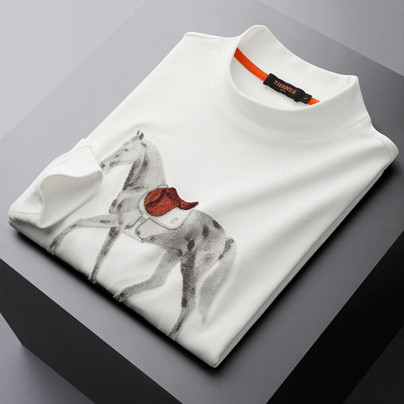 

Мужской свитер с высоким воротом из немецкого бархата «Боевой конь» — европейская легкая роскошь, весенний топ с длинными рукавами для отдыха 2XL белый