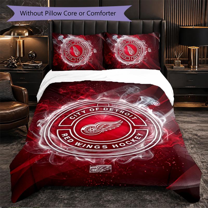 Set Biancheria da Letto in Microfibra con Motivo Detroit Red Wings 3 Pezzi Copripiumino Decorativo per Camera da Letto Uso Domestico